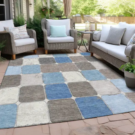 Blue And Gray Geometric Washable Indoor Outdoor Area Rug Photo 6