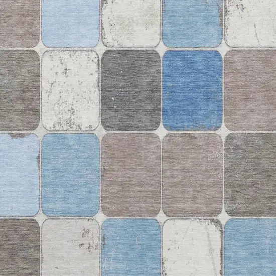 Blue And Gray Geometric Washable Indoor Outdoor Area Rug Photo 3