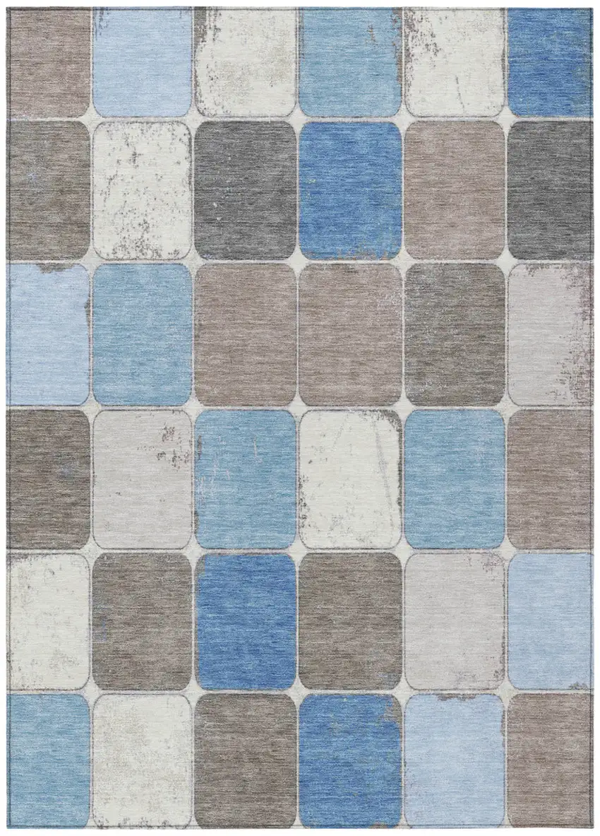 Blue And Gray Geometric Washable Indoor Outdoor Area Rug Photo 1