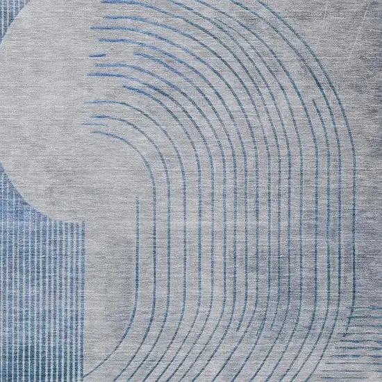 Blue And Gray Geometric Washable Indoor Outdoor Area Rug Photo 3