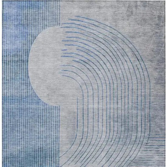 Blue And Gray Geometric Washable Indoor Outdoor Area Rug Photo 9