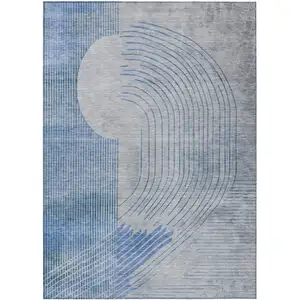 Photo of Blue And Gray Geometric Washable Indoor Outdoor Area Rug