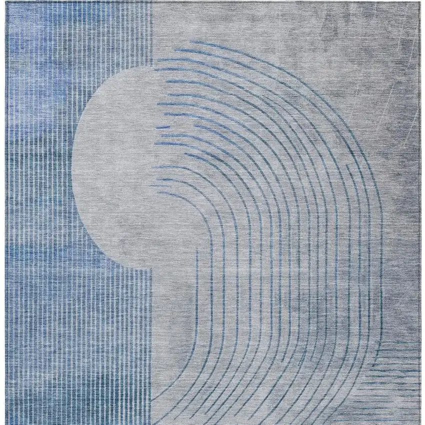 Blue And Gray Geometric Washable Indoor Outdoor Area Rug Photo 4
