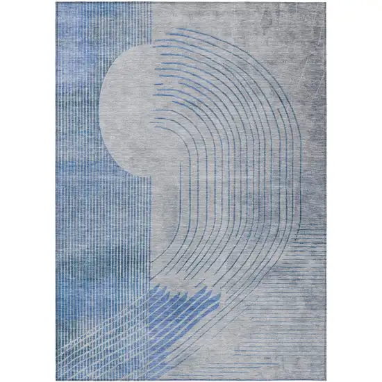 Blue And Gray Geometric Washable Indoor Outdoor Area Rug Photo 1