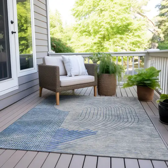 Blue And Gray Geometric Washable Indoor Outdoor Area Rug Photo 8