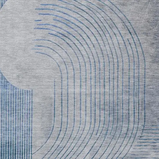Blue And Gray Geometric Washable Indoor Outdoor Area Rug Photo 3