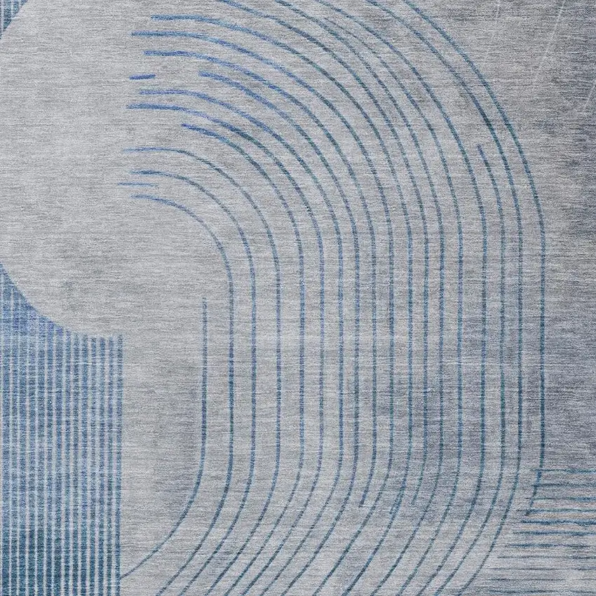 Blue And Gray Geometric Washable Indoor Outdoor Area Rug Photo 3