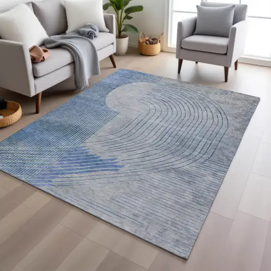 Blue And Gray Geometric Washable Indoor Outdoor Area Rug Photo 6