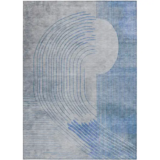 Blue And Gray Geometric Washable Indoor Outdoor Area Rug Photo 9
