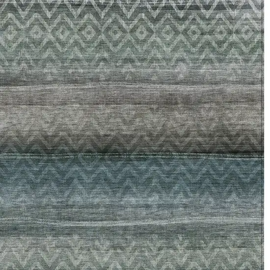 Blue And Gray Geometric Washable Indoor Outdoor Area Rug Photo 3