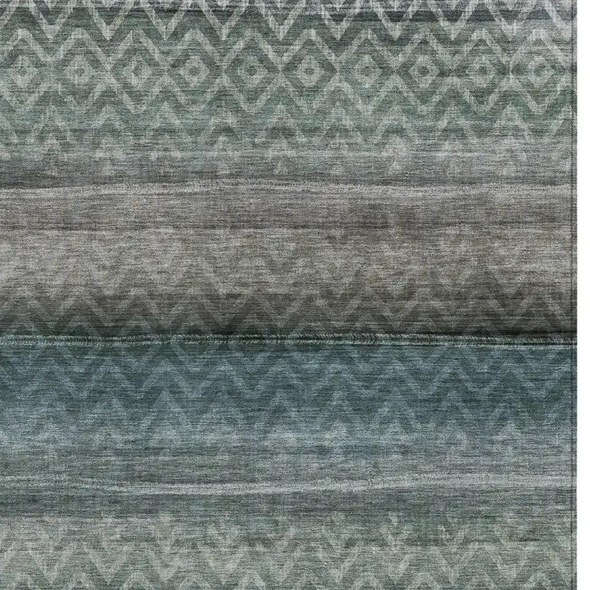 Blue And Gray Geometric Washable Indoor Outdoor Area Rug Photo 3