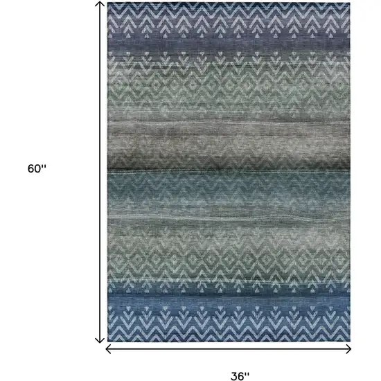 Blue And Gray Geometric Washable Indoor Outdoor Area Rug Photo 9