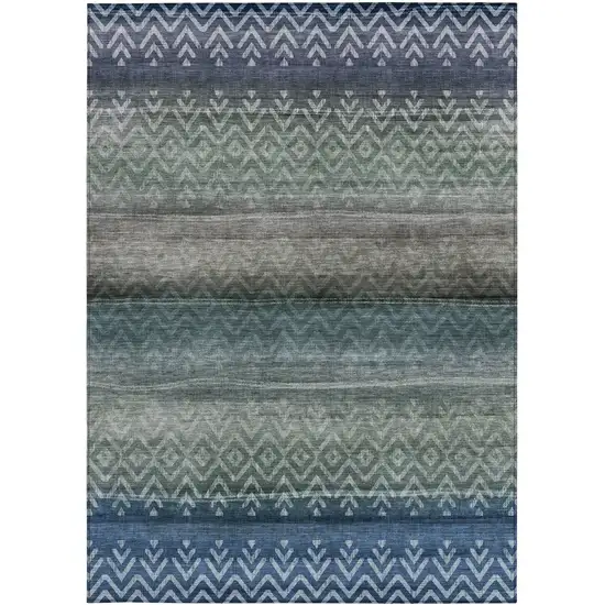 Blue And Gray Geometric Washable Indoor Outdoor Area Rug Photo 9
