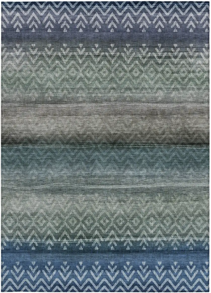 Blue And Gray Geometric Washable Indoor Outdoor Area Rug Photo 9