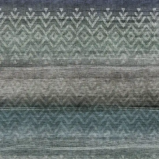 Blue And Gray Geometric Washable Indoor Outdoor Area Rug Photo 3