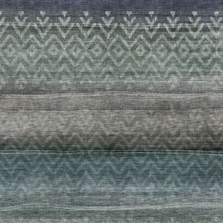 Blue And Gray Geometric Washable Indoor Outdoor Area Rug Photo 3