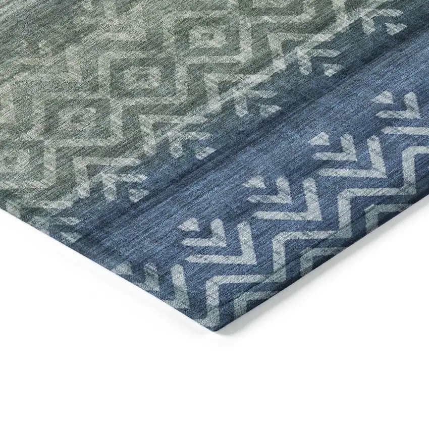 Blue And Gray Geometric Washable Indoor Outdoor Area Rug Photo 9