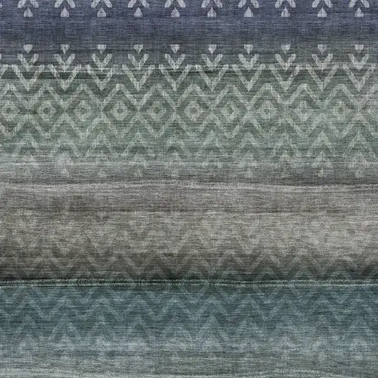 Blue And Gray Geometric Washable Indoor Outdoor Area Rug Photo 3