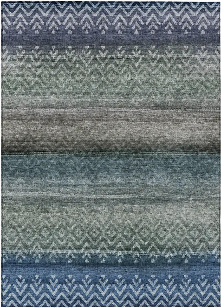 Blue And Gray Geometric Washable Indoor Outdoor Area Rug Photo 1