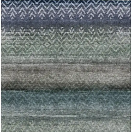 Blue And Gray Geometric Washable Indoor Outdoor Area Rug Photo 4