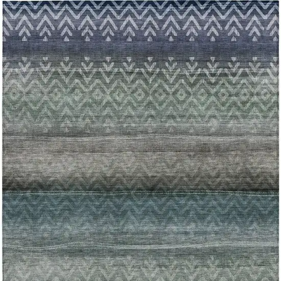 Blue And Gray Geometric Washable Indoor Outdoor Area Rug Photo 3