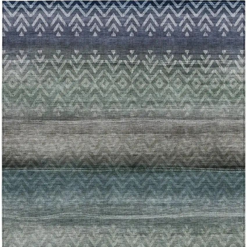 Blue And Gray Geometric Washable Indoor Outdoor Area Rug Photo 3