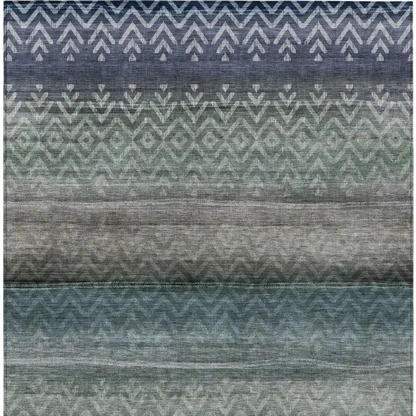 Blue And Gray Geometric Washable Indoor Outdoor Area Rug Photo 6