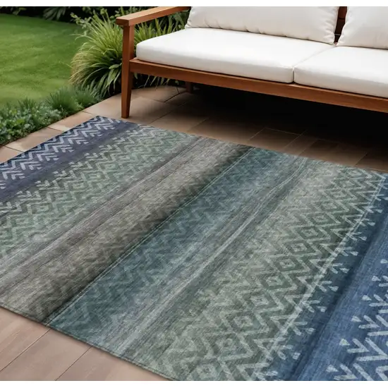 Blue And Gray Geometric Washable Indoor Outdoor Area Rug Photo 2