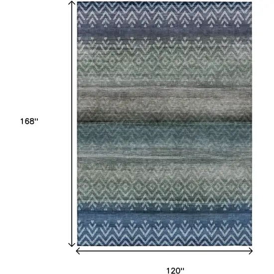 Blue And Gray Geometric Washable Indoor Outdoor Area Rug Photo 9