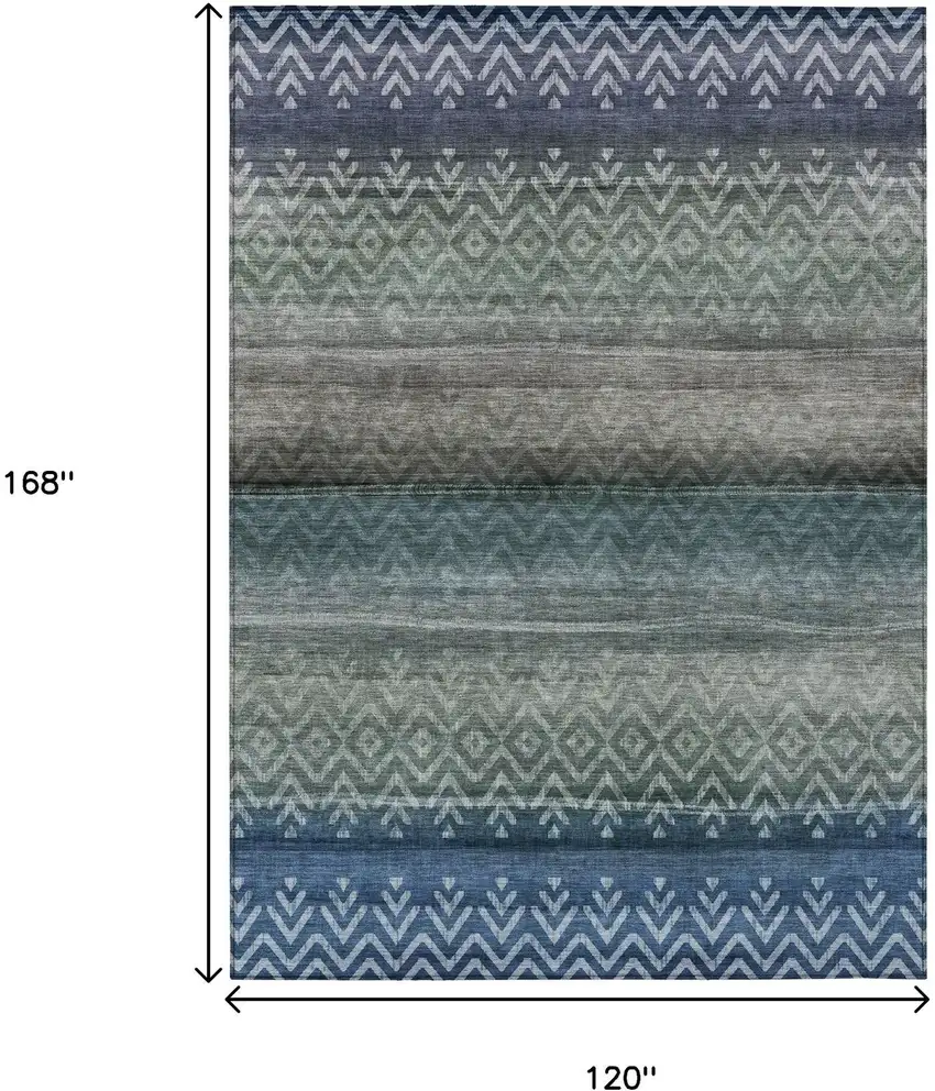 Blue And Gray Geometric Washable Indoor Outdoor Area Rug Photo 9