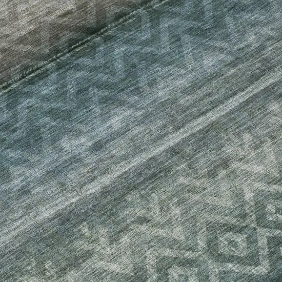 Blue And Gray Geometric Washable Indoor Outdoor Area Rug Photo 8