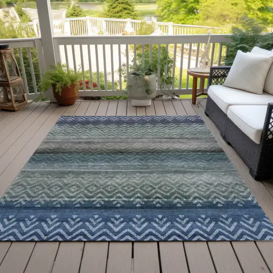 Blue And Gray Geometric Washable Indoor Outdoor Area Rug Photo 7