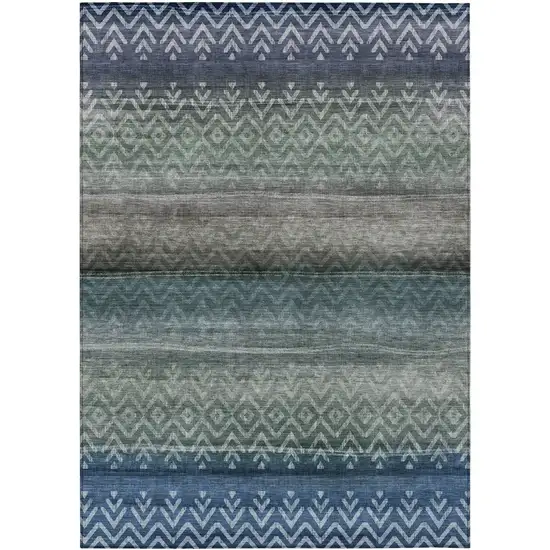 Blue And Gray Geometric Washable Indoor Outdoor Area Rug Photo 8