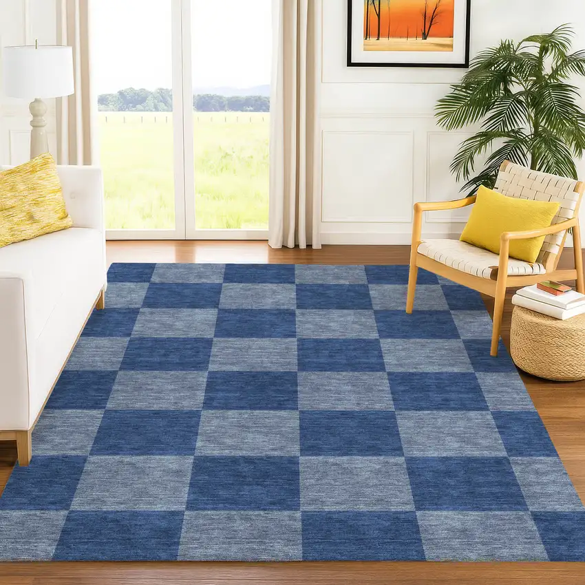 Blue And Gray Geometric Washable Indoor Outdoor Area Rug Photo 8