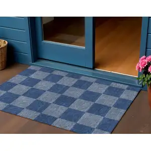 Photo of Blue And Gray Geometric Washable Indoor Outdoor Area Rug