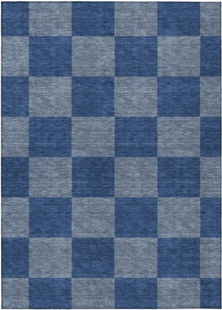 Blue And Gray Geometric Washable Indoor Outdoor Area Rug Photo 2