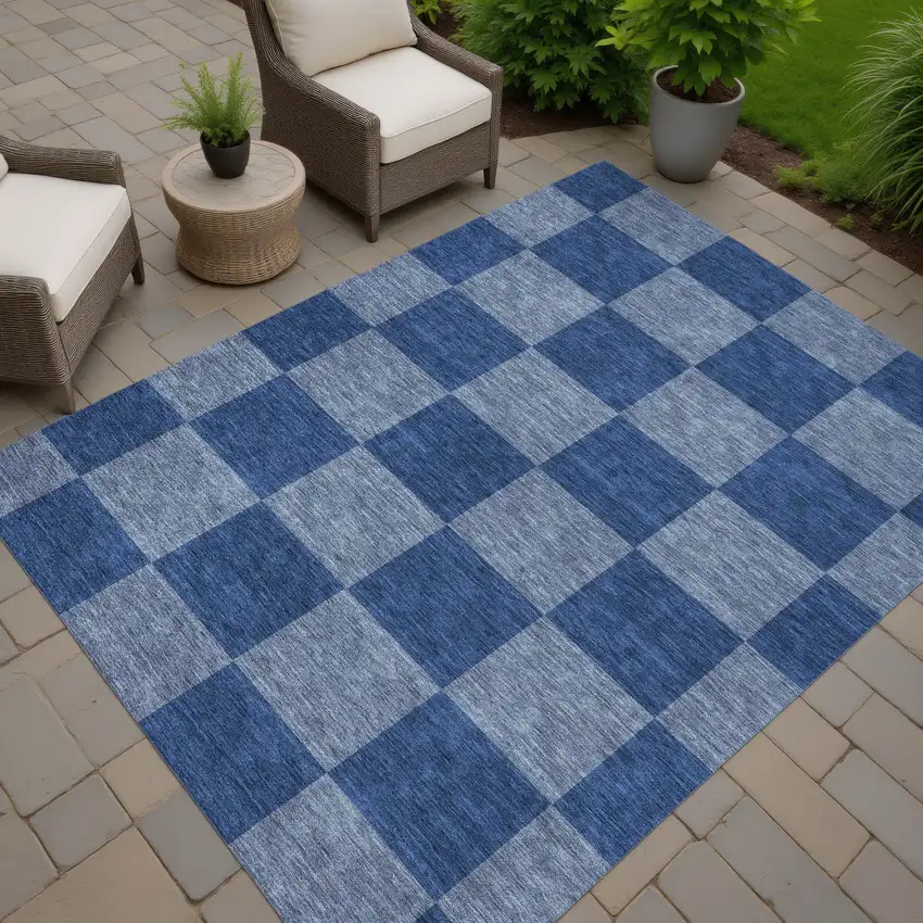 Blue And Gray Geometric Washable Indoor Outdoor Area Rug Photo 6