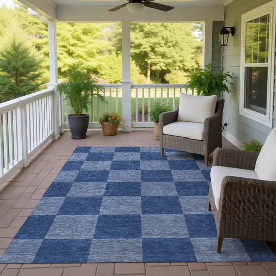 Blue And Gray Geometric Washable Indoor Outdoor Area Rug Photo 9