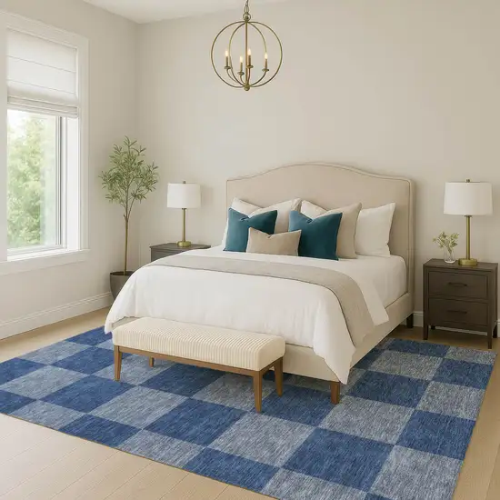 Blue And Gray Geometric Washable Indoor Outdoor Area Rug Photo 7