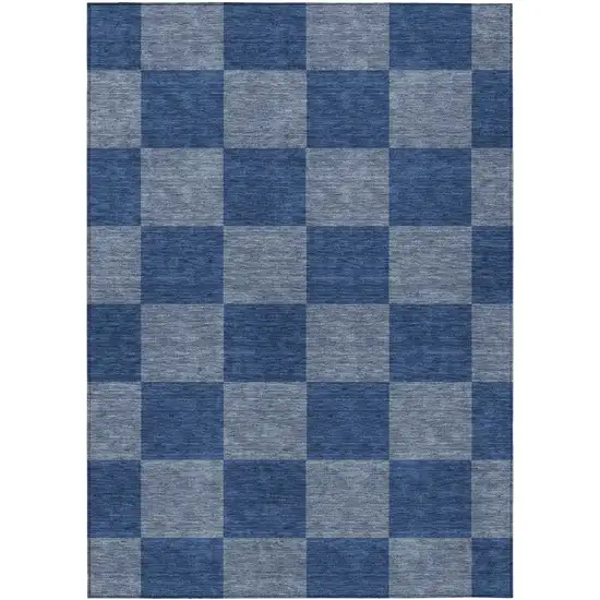 Blue And Gray Geometric Washable Indoor Outdoor Area Rug Photo 2
