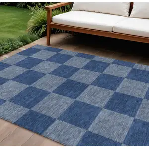 Photo of Blue And Gray Geometric Washable Indoor Outdoor Area Rug