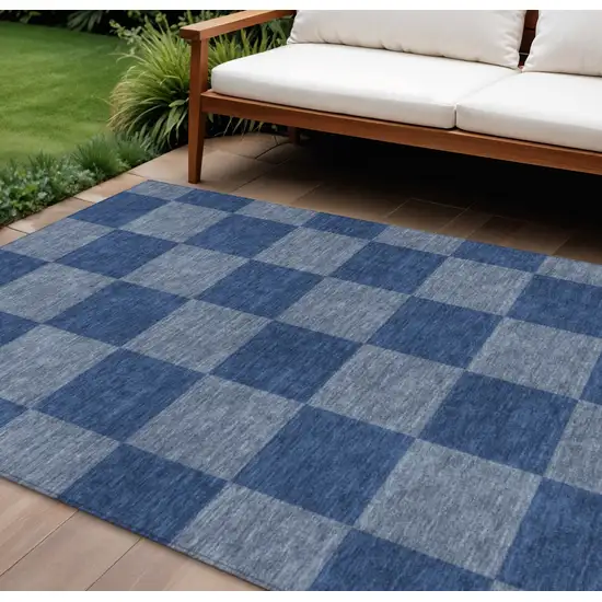 Blue And Gray Geometric Washable Indoor Outdoor Area Rug Photo 1