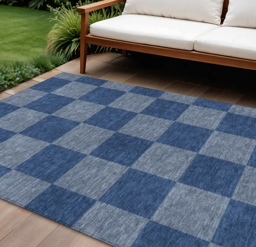 Blue And Gray Geometric Washable Indoor Outdoor Area Rug Photo 1