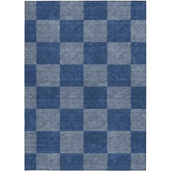 Blue And Gray Geometric Washable Indoor Outdoor Area Rug Photo 4