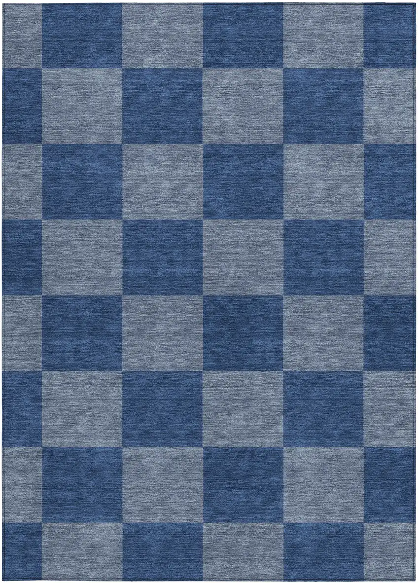 Blue And Gray Geometric Washable Indoor Outdoor Area Rug Photo 4