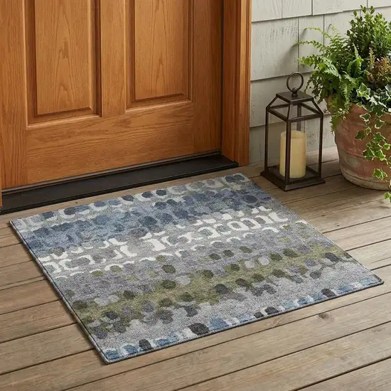 Blue And Gray Geometric Washable Indoor Outdoor Area Rug Photo 1