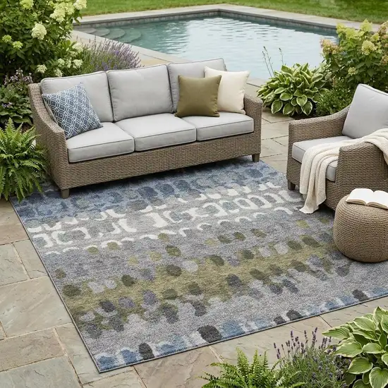 Blue And Gray Geometric Washable Indoor Outdoor Area Rug Photo 1