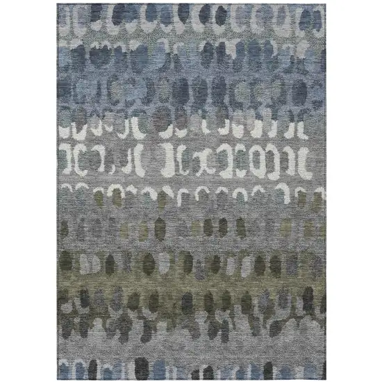 Blue And Gray Geometric Washable Indoor Outdoor Area Rug Photo 2