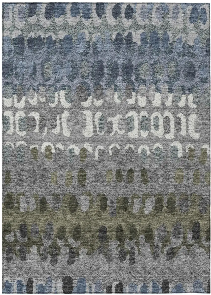 Blue And Gray Geometric Washable Indoor Outdoor Area Rug Photo 2