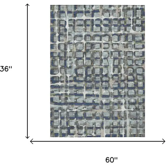 Blue And Gray Geometric Washable Indoor Outdoor Area Rug Photo 5
